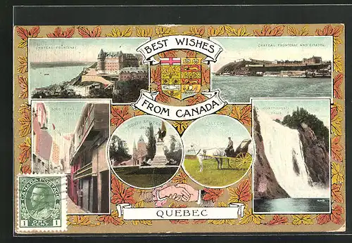 AK Quebec, Chateau Frontenac, Montmorency Falls, Caleche, Wappen