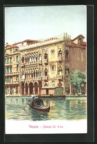 AK Venezia, Palazzo Ca` d`oro, Gondelehre auf dem Wasser