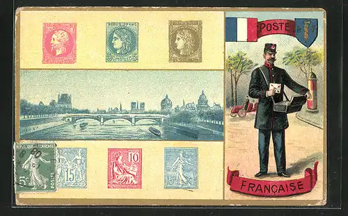AK Briefmarken aus Frankreich, Briefträger mit einem Brief in der Hand