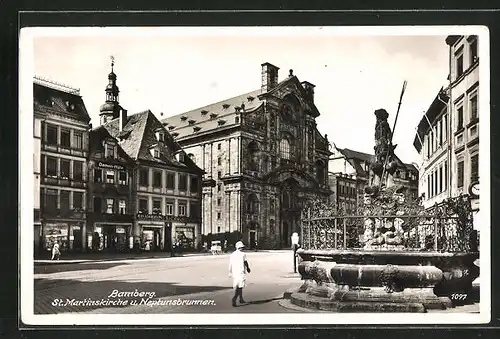 AK Bamberg, St. Martinskirche mit Neptunsbrunnen