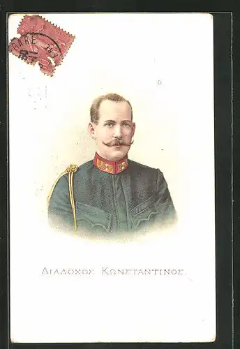 Künstler-AK König Konstantin von Griechenland in Uniform