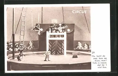 AK Zirkus aus Holzspielzeug, Ha, lacht de aap, kom op maar, man!
