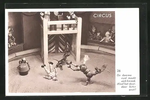 AK Zirkus aus Holzspielzeug, De domme ezel maakt zich kwaad...