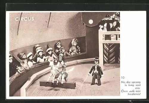 AK Zirkus aus Holzspielzeug, Nu, die sprong is lang niet mis Over zulk een hindernis!