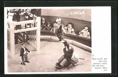 AK Zirkus aus Holzspielzeug, Wat heeft dat dier enn sterken snuit, Elefant