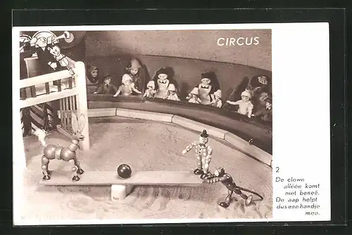 AK Zirkus aus Holzspielzeug, De clown alleen komt niet benee