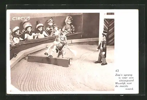 AK Zirkus aus Holzspielzeug, Zoo`n sprong is voor een circuspaard waarlijk niet de moeite waard
