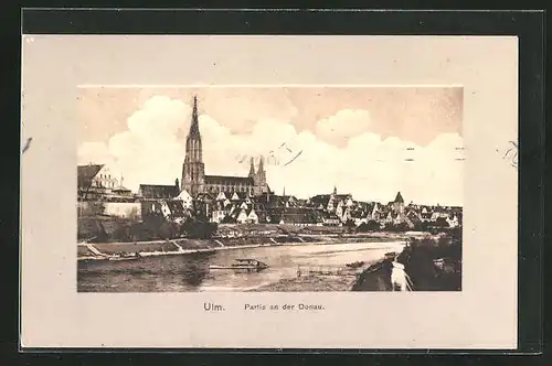 AK Ulm a. D., Panorama mit Donaupartie