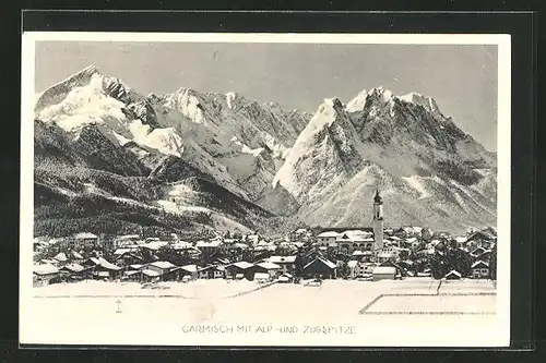 AK Garmisch, Winterpanorama mit Alp- und Zugspitze