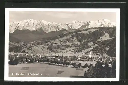 AK Garmisch, Panorama mit Dreitorspitze