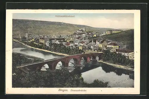 AK Bingen /Rhein, Ortsansicht mit Drususbrücke und Nationaldenkmal