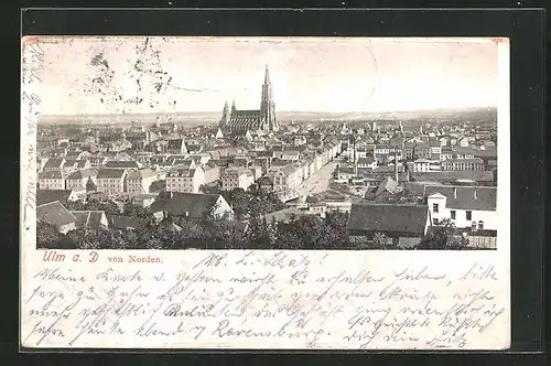 AK Ulm a.D., Blick von Norden auf die Stadt