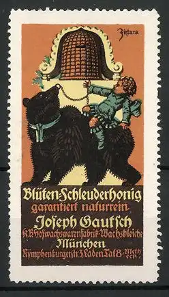 Künstler-Reklamemarke Zietara, Blüten-Schleuderhonig von Josef Gautsch, Nymphenburgerstr. 3, München