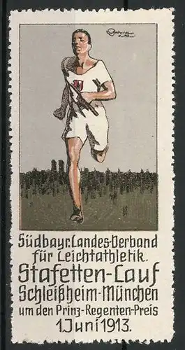 Künstler-Reklamemarke Schleissheim, Stafetten-Lauf um den Prinz-Regenten-Preis 1913, Sportler