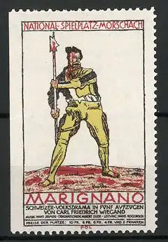 Reklamemarke Schweizer Volksdrama Marignano in fünf Aufzügen, Ritter mit Beil