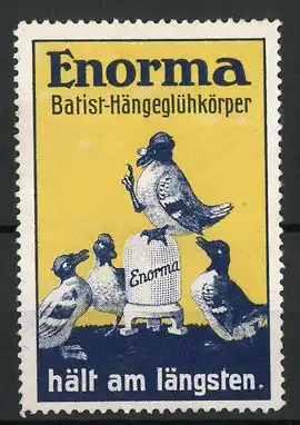 Reklamemarke Enorma Batist-Hängeglühkörper hält am längsten, Enten im Gespräch