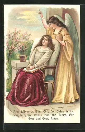 AK Engel wacht über eine erkrankte junge Frau die auf der Terrasse im Stuhl sitzt