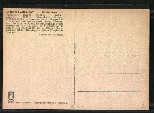 Künstler-AK Van Looij, Flugzeug, Lockheed Hudson Bommenwerper