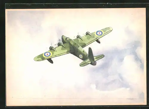 Künstler-AK Van Looij, Flugzeug, Short Sunderland Zeeverkenner