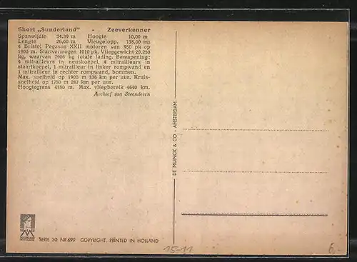 Künstler-AK Van Looij, Flugzeug, Short Sunderland Zeeverkenner