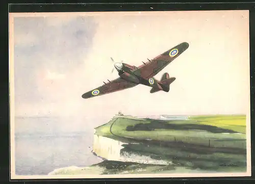 Künstler-AK Van Looij, Flugzeug, Hawker Typhoon, Aanvalsvliegtuig