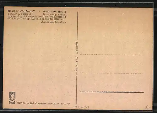 Künstler-AK Van Looij, Flugzeug, Hawker Typhoon, Aanvalsvliegtuig