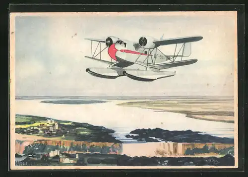 Künstler-AK Wasserflugzeug, Fleet 50-K, Fracht- und Verkehrsflugzeug