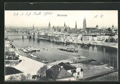 AK Bremen, Blick über die Weser auf die Stadt