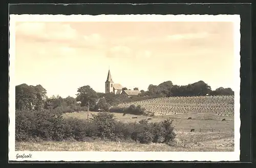 AK Grosssolt, Blick zur Kirche auf dem Hügel, das schöne Angeln