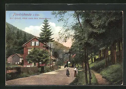 AK Friedrichroda i. Thür., Der Grund, Blick nach dem Herzogsweg