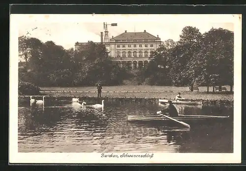 AK Zwickau, Ruderboot am Schwanenschloss