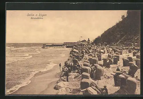 AK Sellin a. Rügen, Strandleben mit Körben