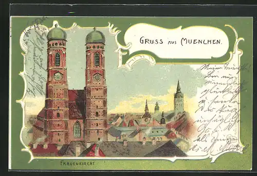 Lithographie München, Blick auf die Frauenkirche
