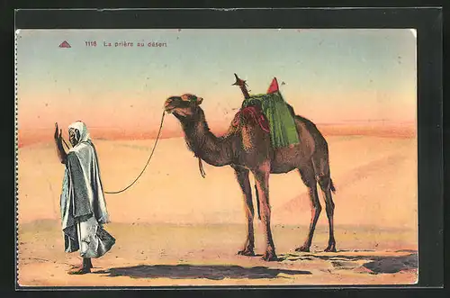 Künstler-AK Kamel, La priere au desert