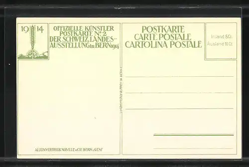 Künstler-AK Bern, Schweizer Landes-Ausstellung 1914, Förderung der Landwirtschaft