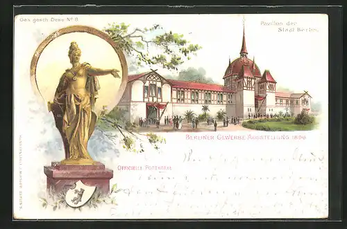 AK Berlin, Gewerbe-Ausstellung 1896, Pavillon der Stadt Berlin, Göttinnen-Denkmal