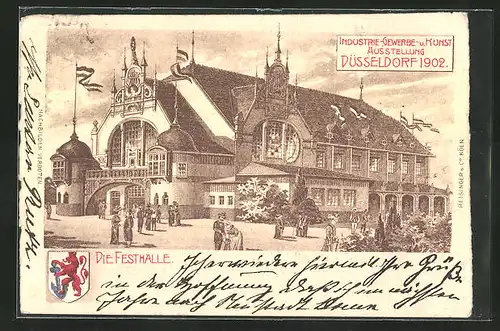 Lithographie Düsseldorf, Industrie- und Kunst-Ausstellung 1902, an der Festhalle