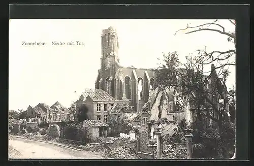 AK Zonnebeke, Kirche mit Tor, Ruinen