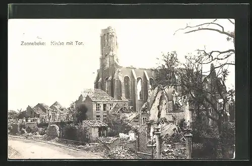 AK Zonnebeke, Kirche mit Tor, Ruine