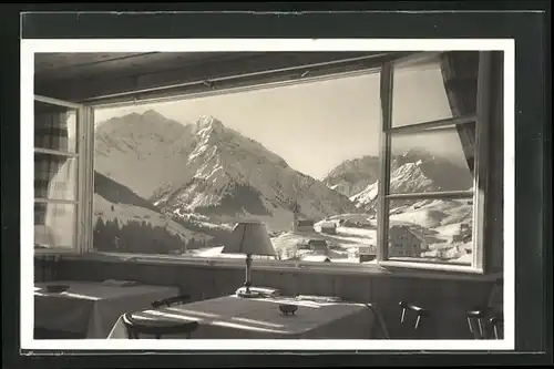 AK Hirschegg, Haus Siemens I, Blick auf das schneebedeckte Gebirge