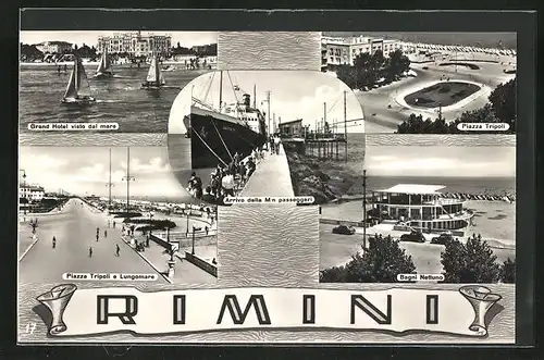 AK Rimini, Piazza Tripoli, Grand Hotel visto dal mare, Bagni Nettuno