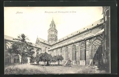 AK Mainz, Kreuzgang und Klostergarten im Dom