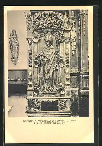 AK Würzburg, Denkmal des Fürstbischofs Lorenz v. Libra in der Domkirche