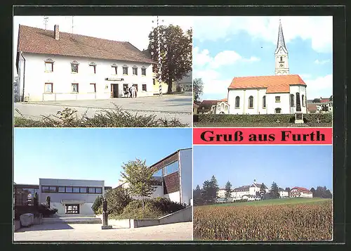 AK Furth, Kirche, Gebäudeansichten, Fernblick