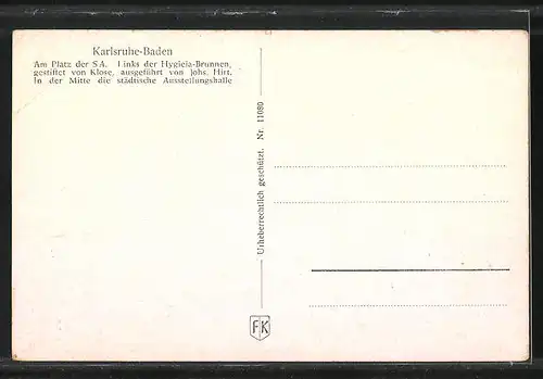 AK Karlsruhe i. Baden, Brunnen vor der Ausstellungshalle