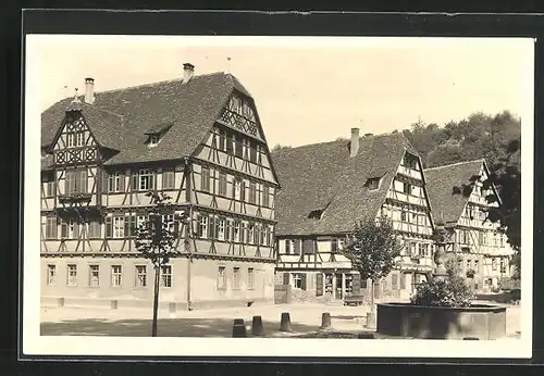 AK Maulbronn, Brunnen an den Fachwerkhäusern