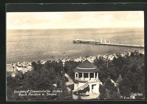 AK Timmendorfer Strand, die Seebrücke und der Musik Pavillon