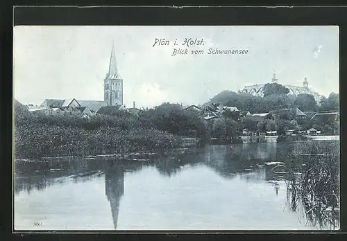AK Plön i. Holst., Blick vom Schwanensee zur Kirche