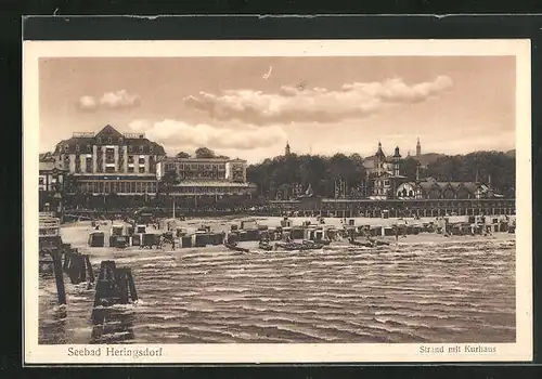 AK Heringsdorf, Strand mit dem Kurhaus