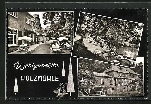 AK Eldagsen, Waldgaststätte Holzmühle, Terrasse, Aussenansicht